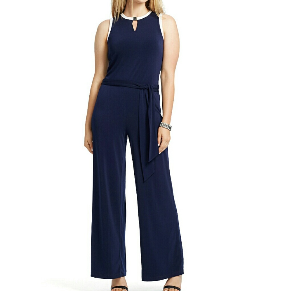 Lauren navy blue wide leg jumpsuit with belt