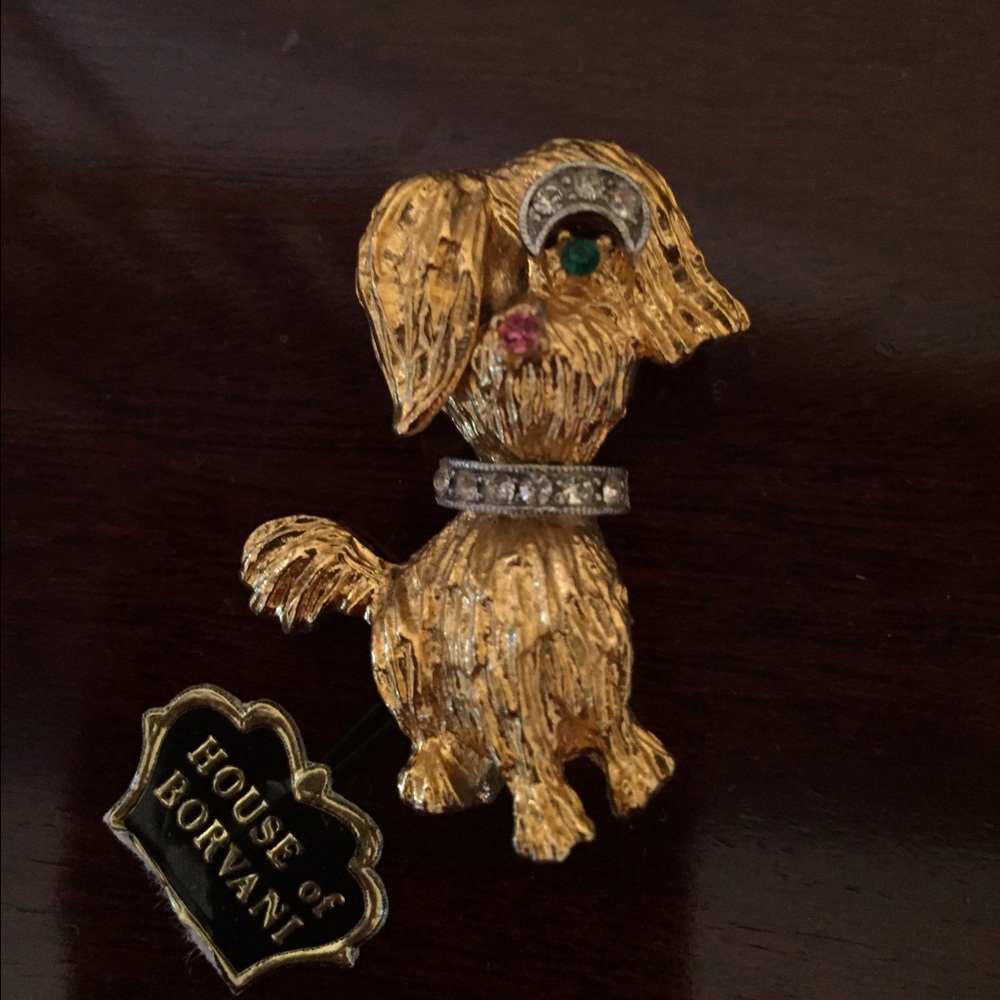 Vintage House of Borvani little dog broach!