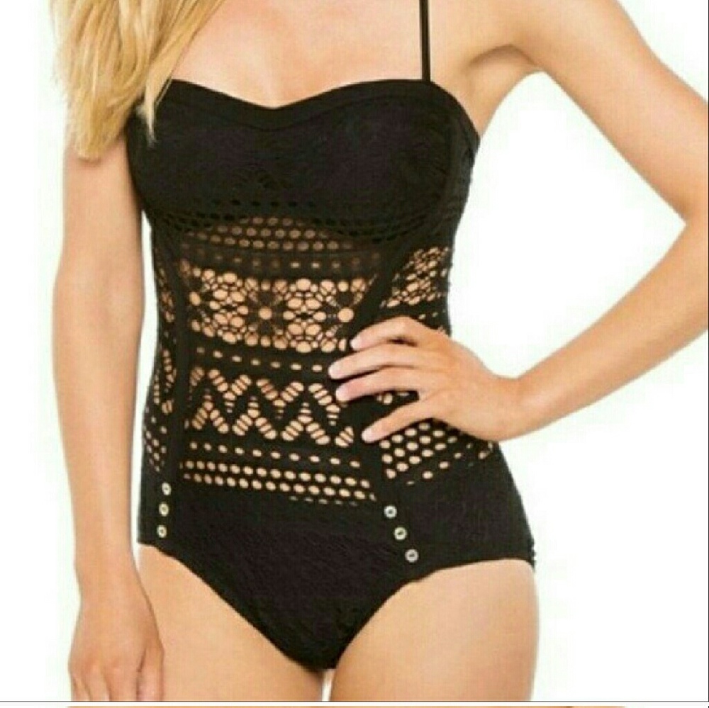 Black crochet one piece