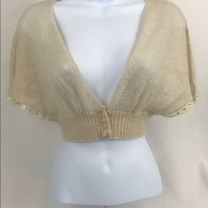 Betsy Johnson Tan Sweater Crop Cardigan Lace