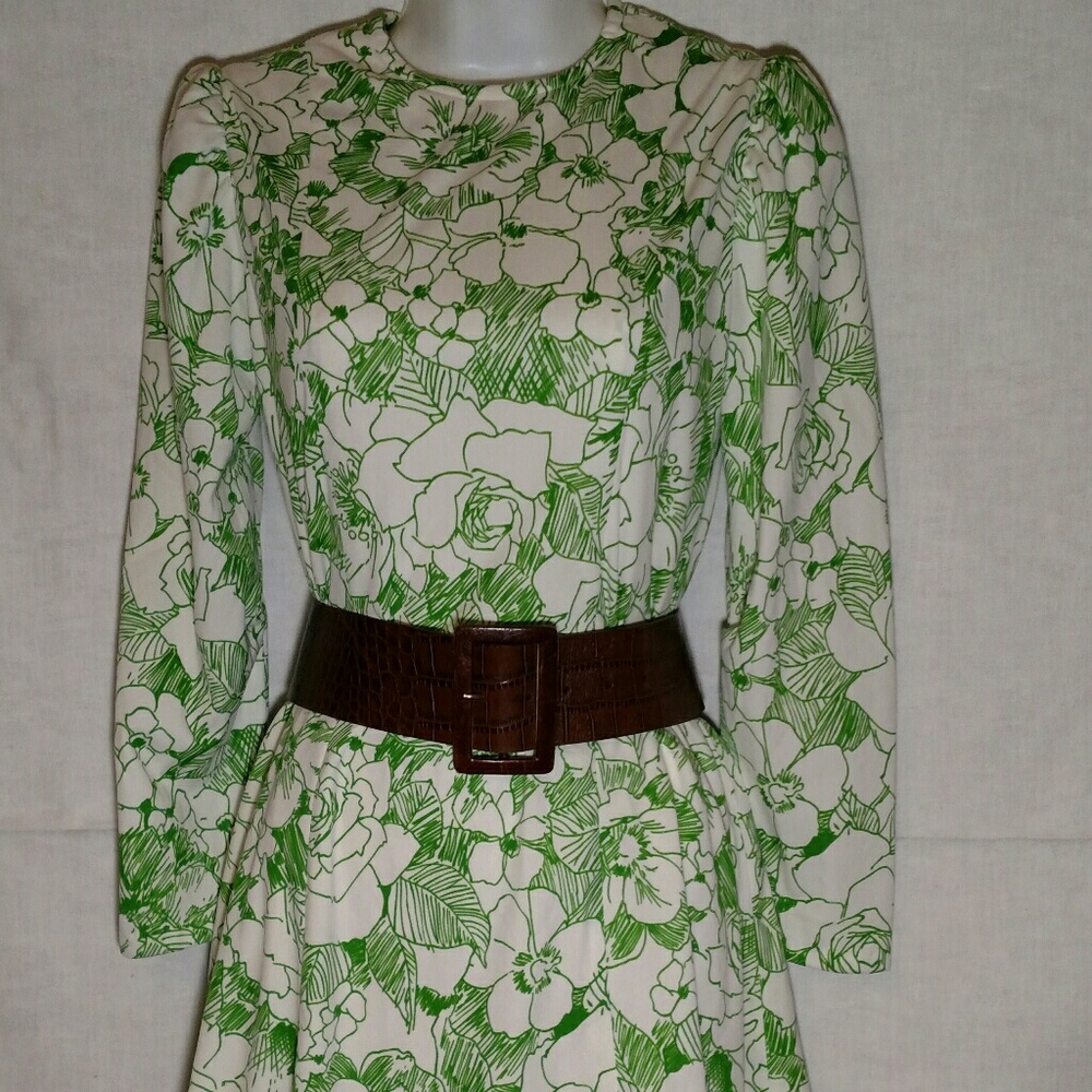 VTG dress Floral Green White Secretary Cocktail? S