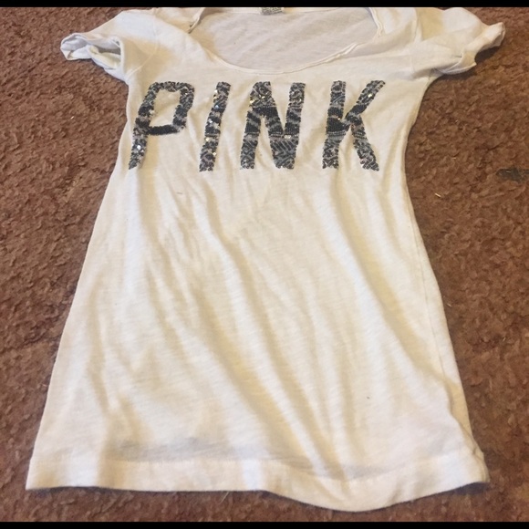 PINK Victoria's Secret Tops - Pink white sequin shirt.