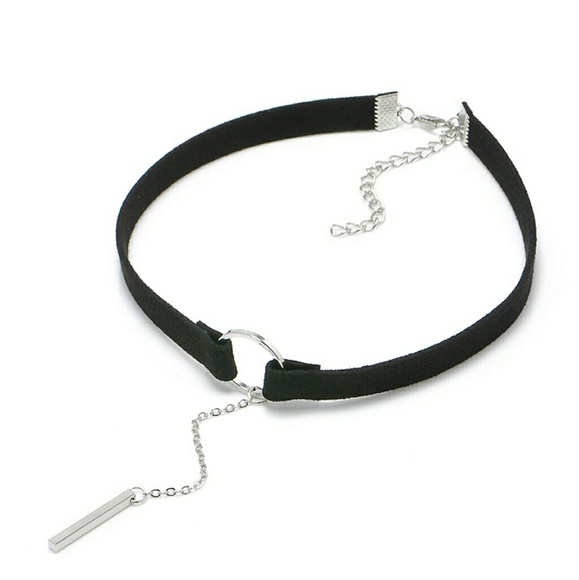 Black Leather Circle Choker with Pendant - Picture 2 of 9