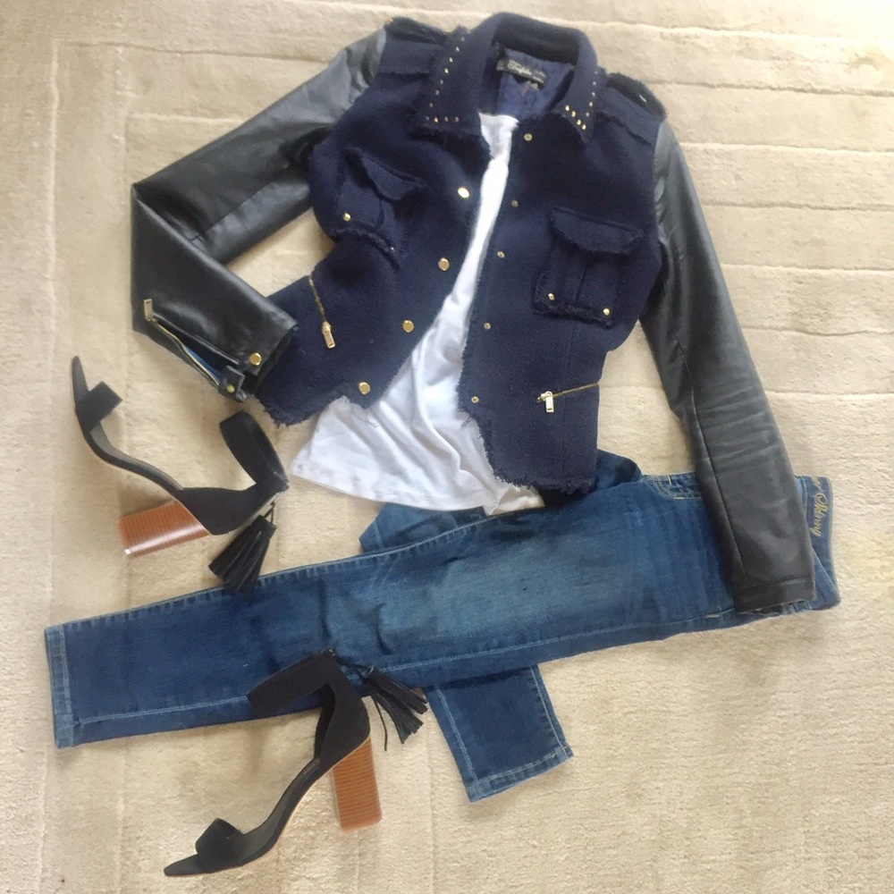 Zara tweed and vegan leather jacket