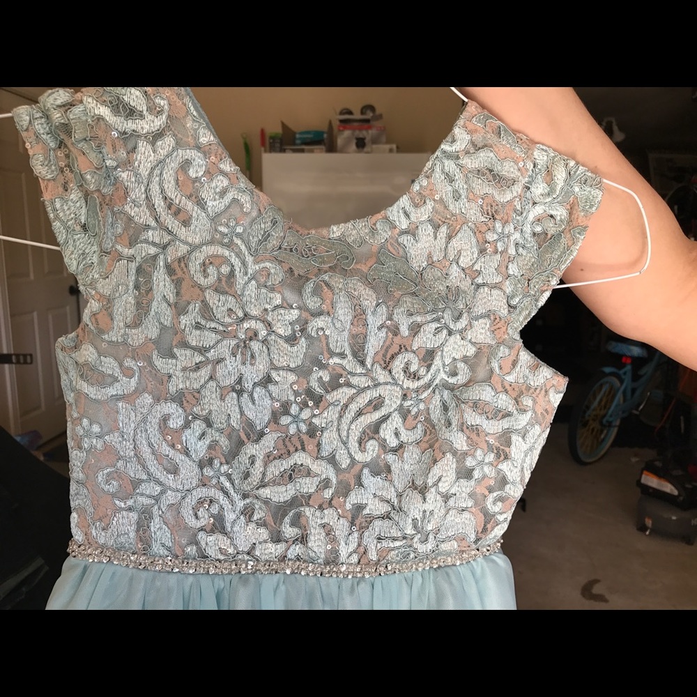 Teal dress and Rose gold shoes