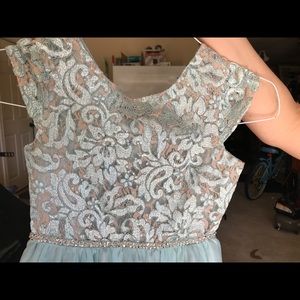 Teal dress and Rose gold shoes