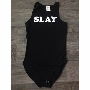 VS Pink 'SLAY' leotard/one piece.