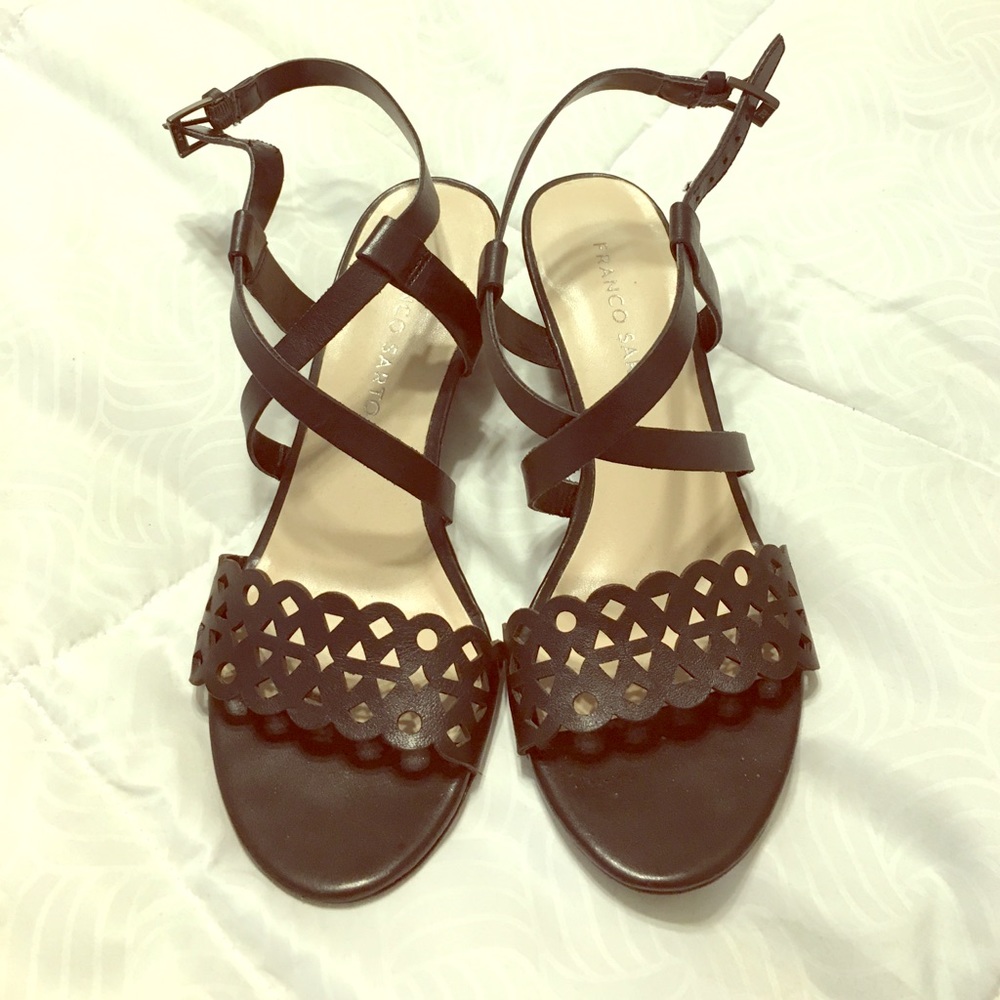 Black dressy sandals with 2" wedge heel