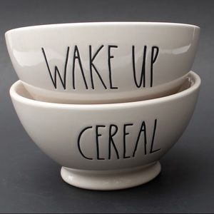 Rae Dunn Set of two bowls CEREAL and WAKE UP