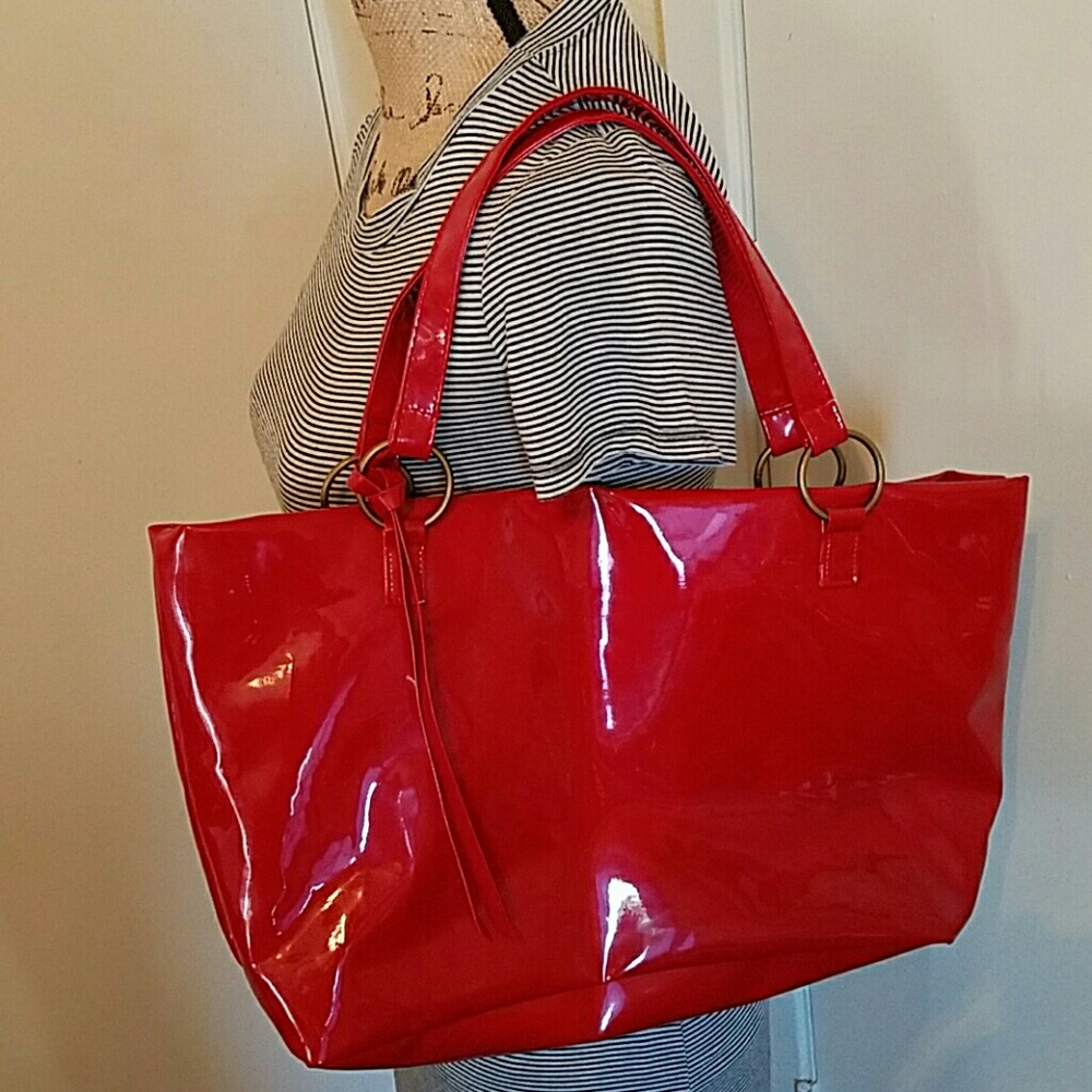 Neiman Marcus red patent tote