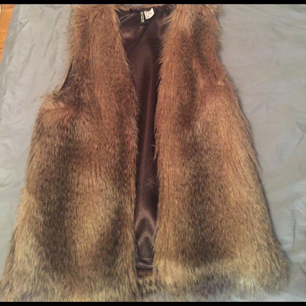 H & M multi-brown Faux Fur Vest