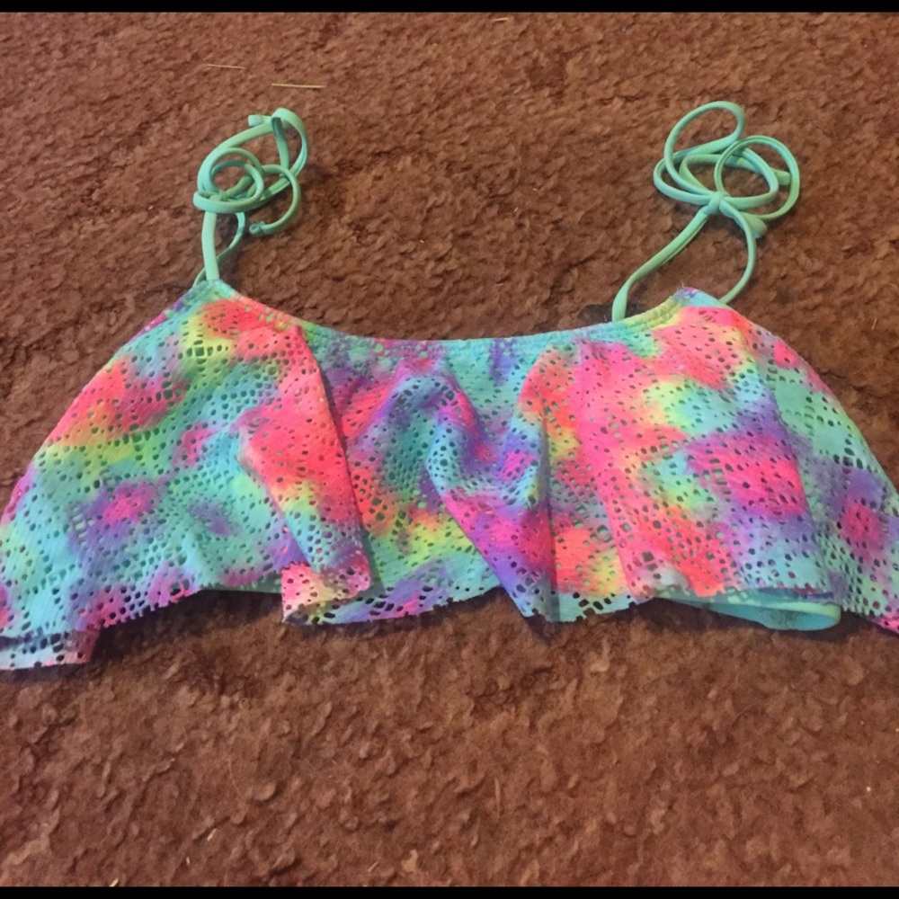 Rainbow bikini top.
