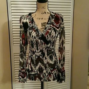 INC Printed Illusion Top, Fitted, cross over front