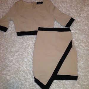 Two piece crop top and skirt set.