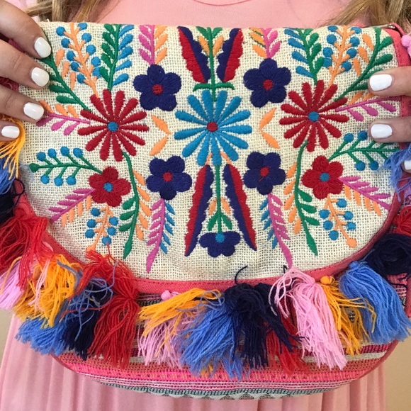 Handbags - Bright Embroidered Tassel Bohemian Boho Purse Bag