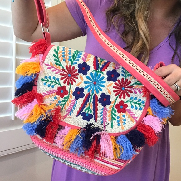 Bright Embroidered Tassel Bohemian Boho Purse Bag - Picture 3 of 4