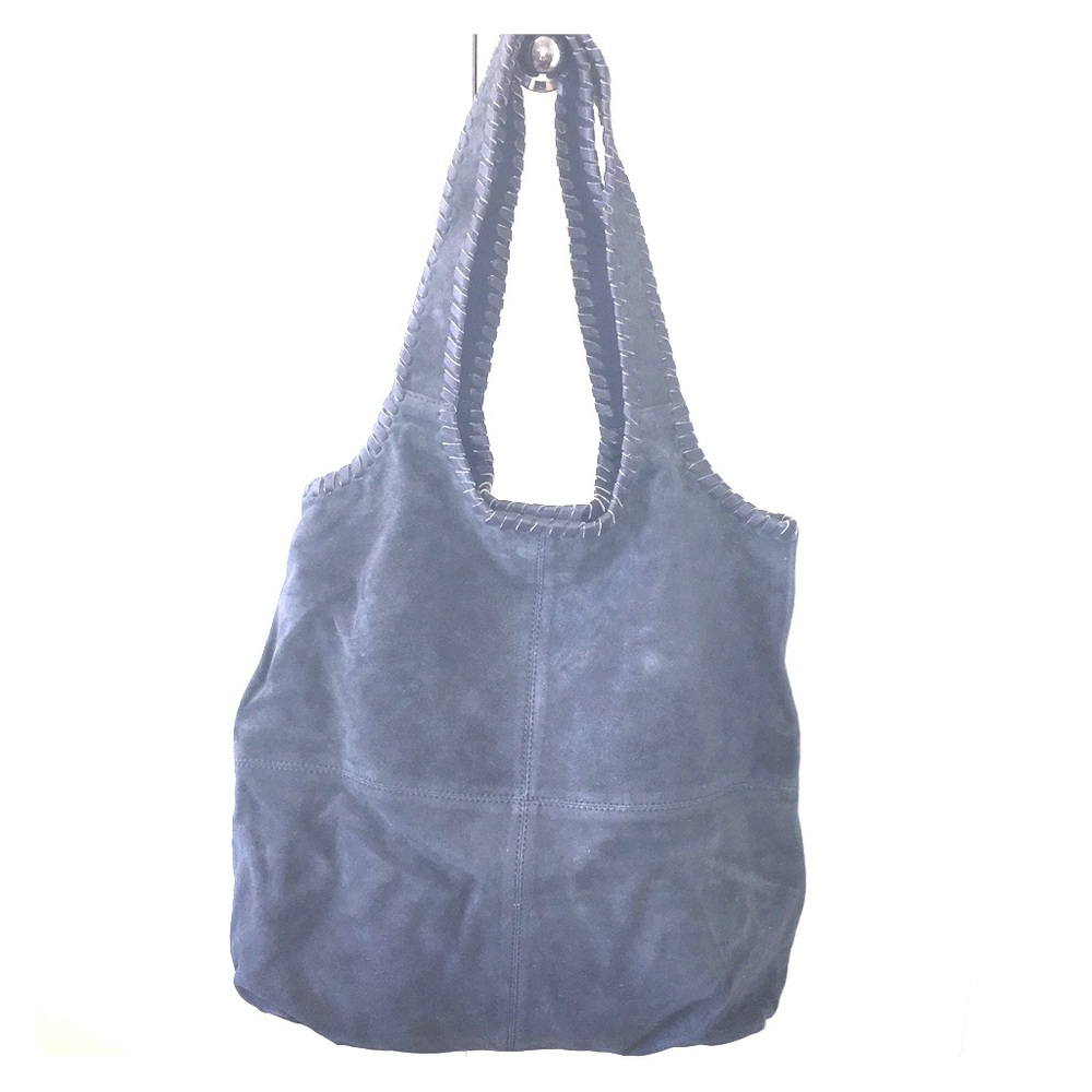 Navy 100% suede leather hobo w/ stitching detail