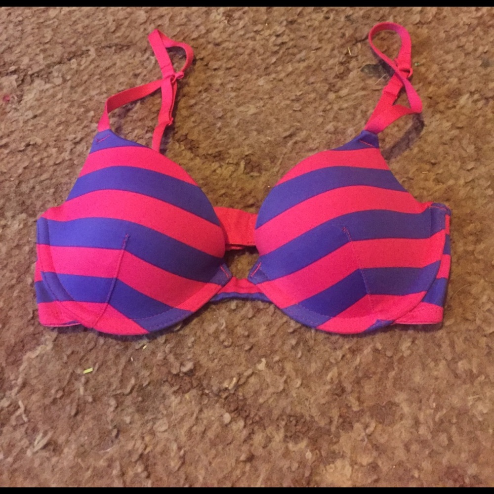 Pink and blue striped bra.