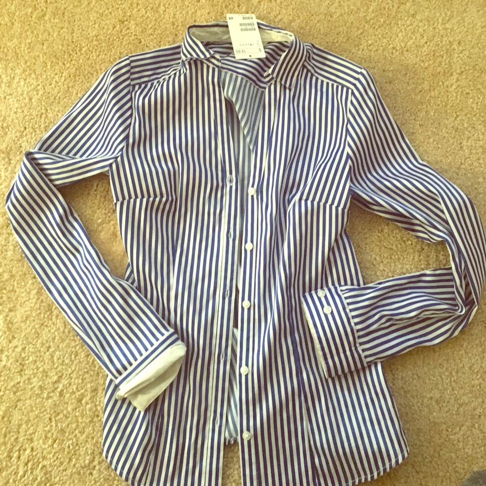 H&M Royal Blue Striped Long Sleeved Collared shirt