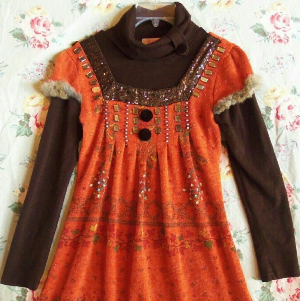 Dress knit sweater Floral medium turtleneck embell