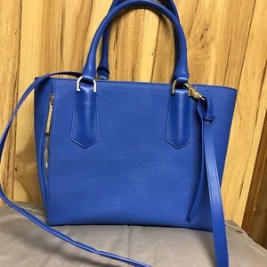 Dagne Dover blue satchel. Multi pocket inserts