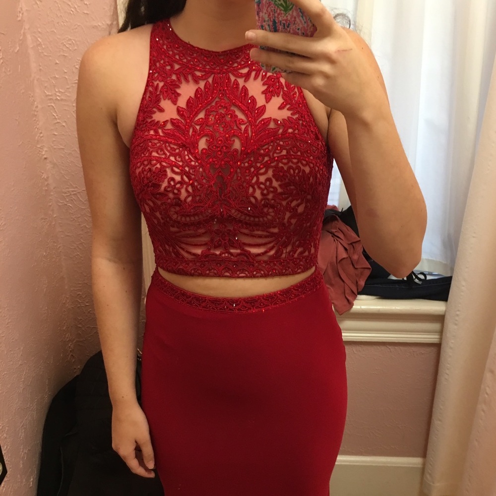 Red Two-Piece Prom Dress