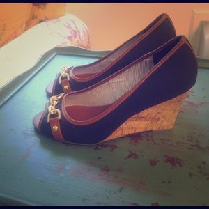 Tommy Hilfiger navy peep toe wedges , size 10
