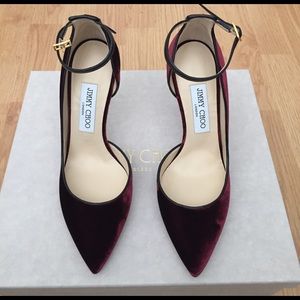 Jimmy Choo Lucy Half-Orsay Velvet Pump, Boardeaux