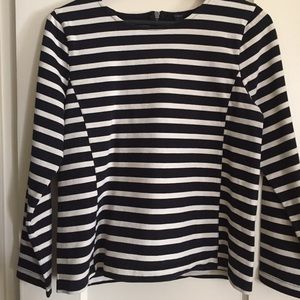 J Crew black/off white stripe knit top, Size L