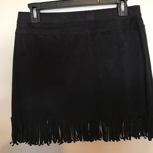 Black suede-like fringe skirt