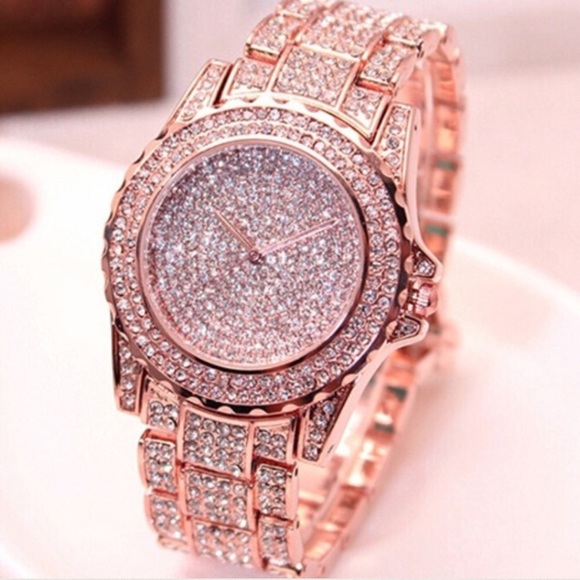 Large Crystal Wristwatch, Silver or Rose Gold - Picture 2 of 7