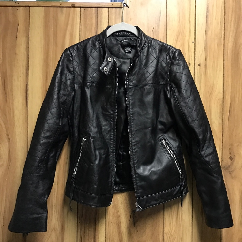Black Moda International leather motorcycle jacket