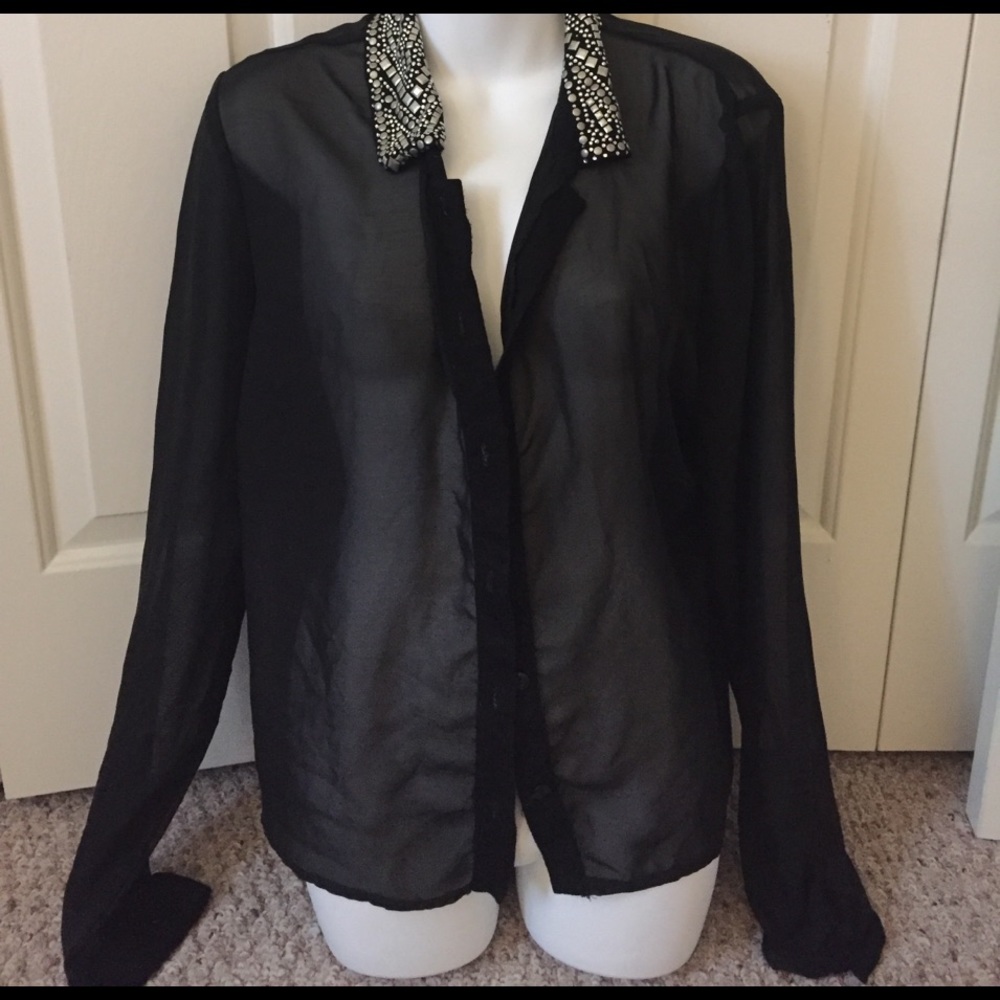 Sheer black button up