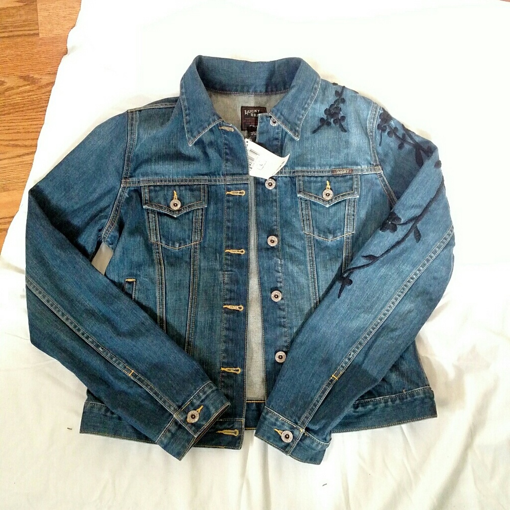 Lucky Brand Denim Jacket with Floral Embroidery