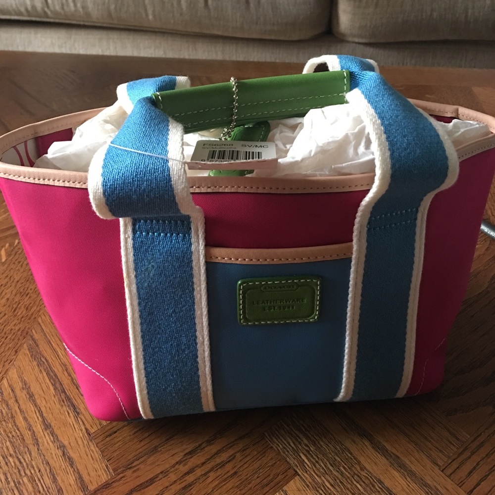 Coach mini multi color tote. Canvas material