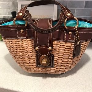 Coach Brown Leather and Straw bucket bag