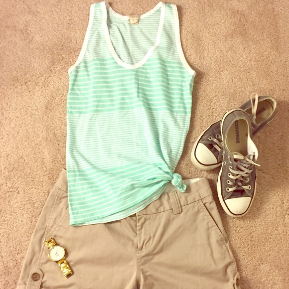 J. Crew Tops - Green and white striped jcrew tank