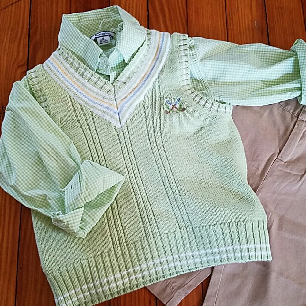 Toddler Boys Green/White Sweater Vest & Shirt