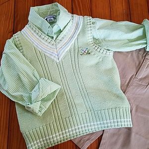 Toddler Boys Green/White Sweater Vest & Shirt