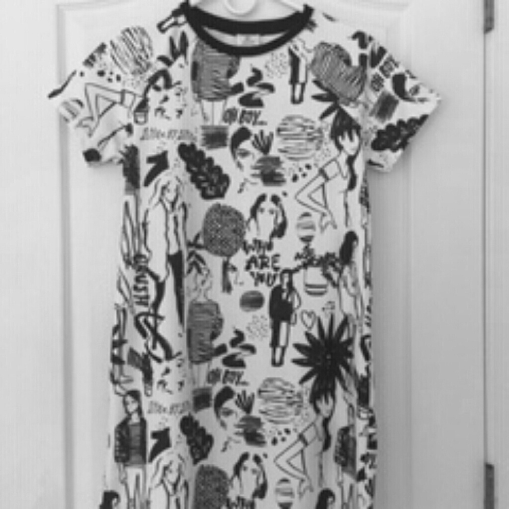 ZARA White & Black T-Shirt Dress