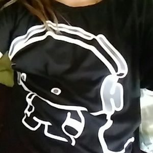 Long silky short sleve black shirt