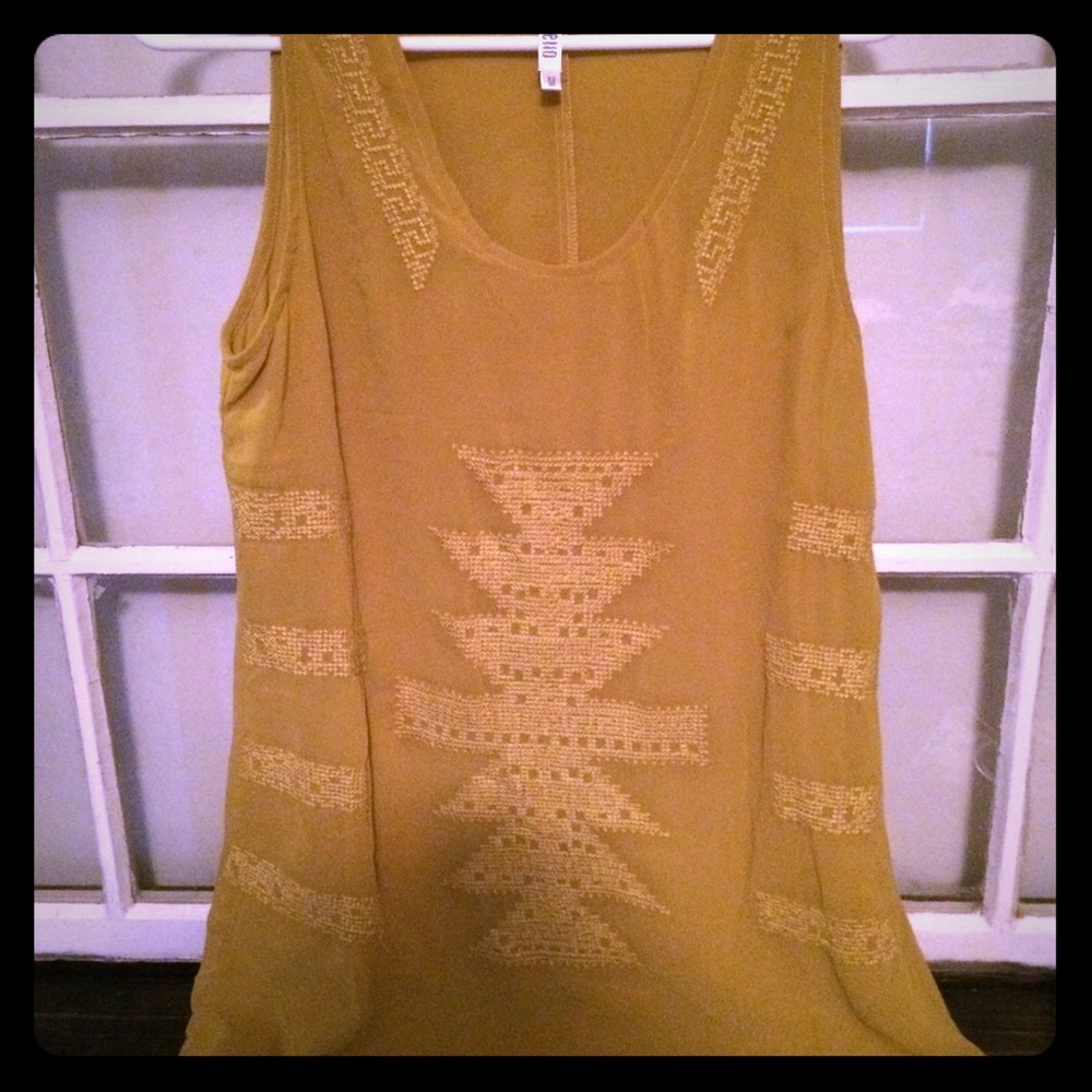 Mustard sleeveless dress with Aztec detailing