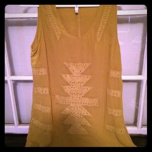 Mustard sleeveless dress with Aztec detailing