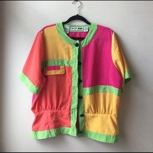 Vintage Neon Colorblock Blouse