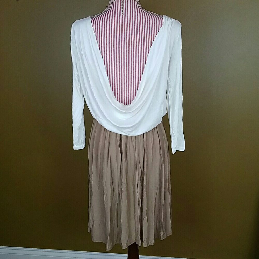 LAST ONE! White and Tan Drape Back Dress - Picture 3 of 4
