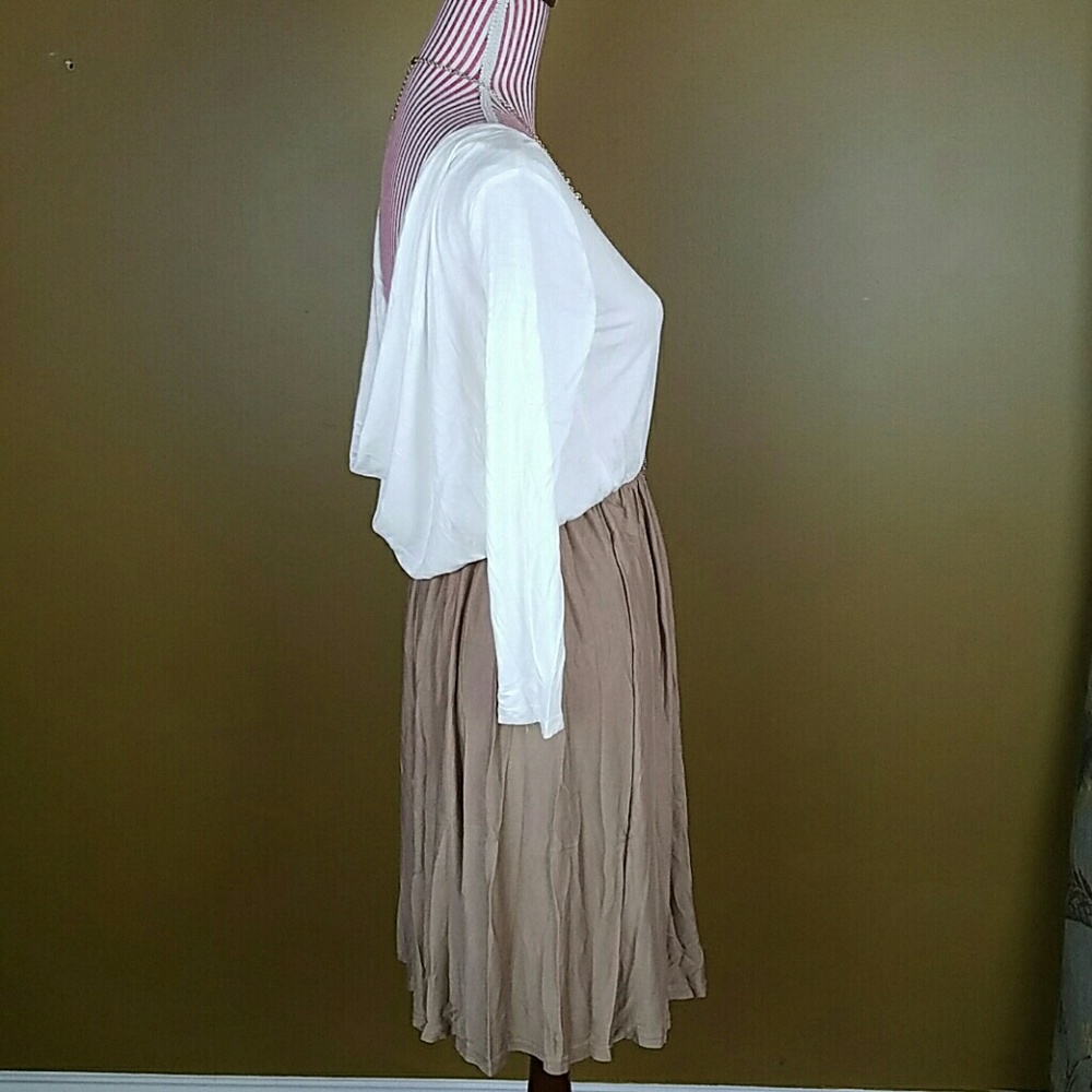 LAST ONE! White and Tan Drape Back Dress - Picture 4 of 4