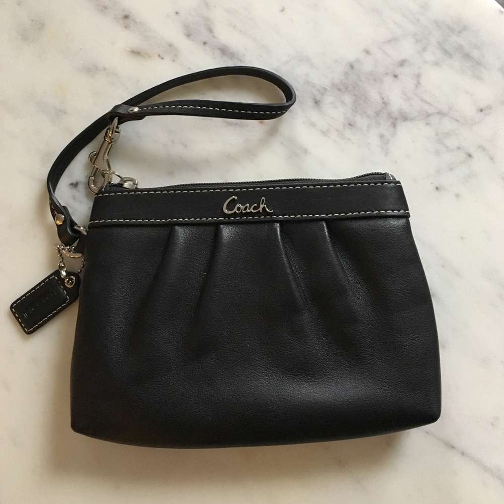 Black Leather Coach Wristlet NWOT