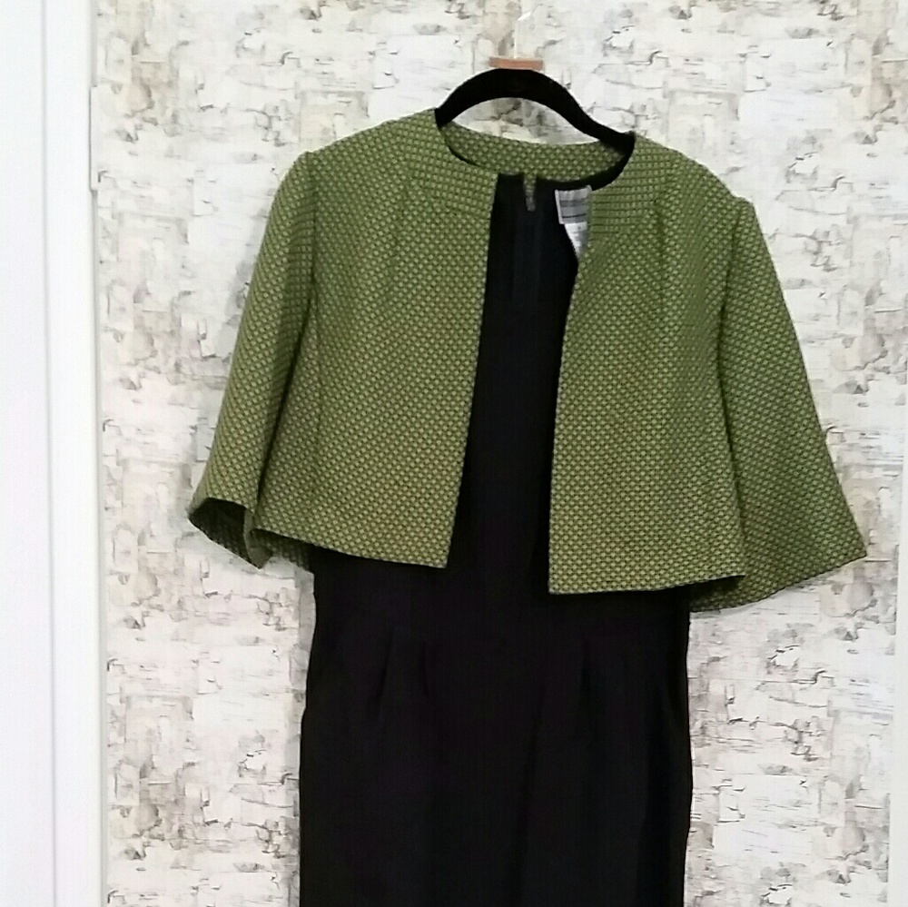 Two piece green and black dress set.