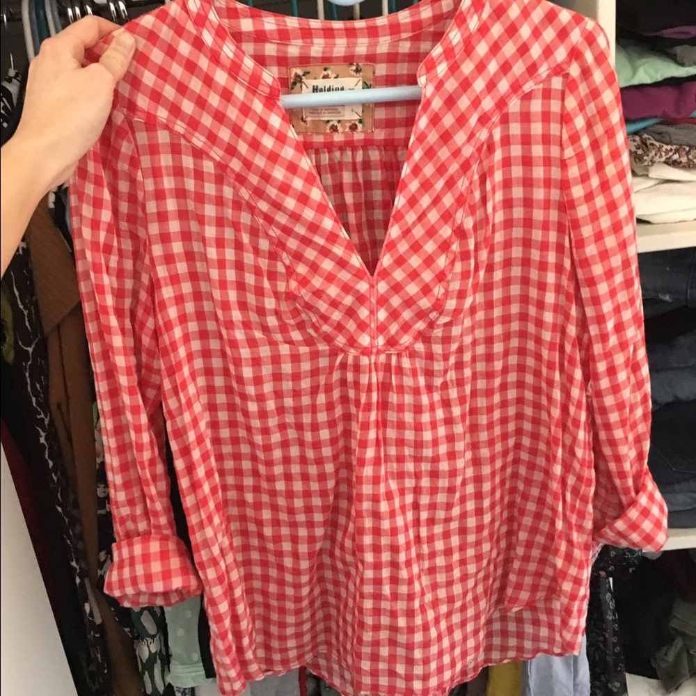 Anthro gingham tunic top
