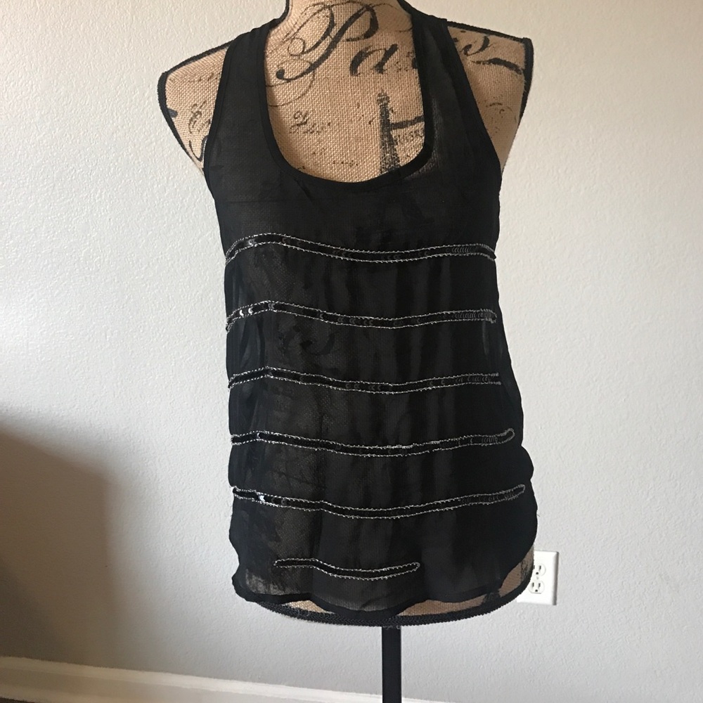 Beaded sheer black top